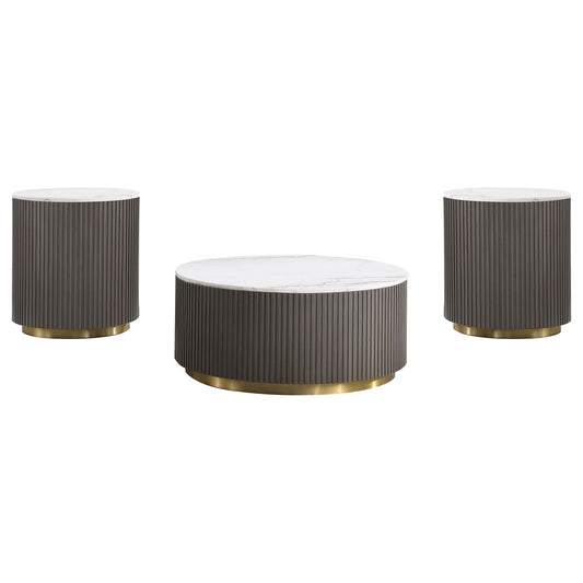 Unique Piece Furniture Jason 3-piece Round White Marble Coffee Table Set Charcoal