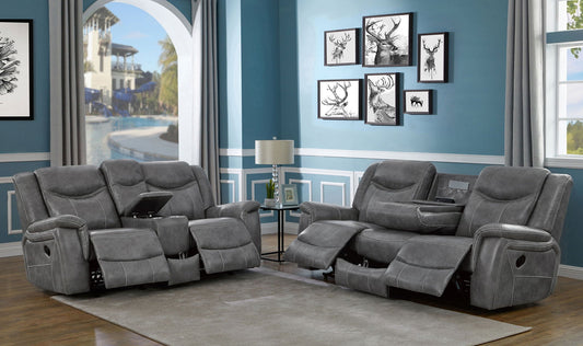 Unique Piece Furniture Conrad 2-piece Upholstered Padded Arm Motion Sofa Set Grey