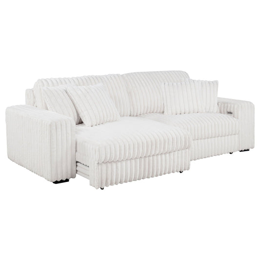 Unique Piece Furniture - Jacana Corduroy Upholstered Dual Power Chaise Sofa Ivory