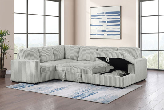 Unique Piece Furniture - Devonshire Sleeper Sectional Sofa Storage Chaise Grey
