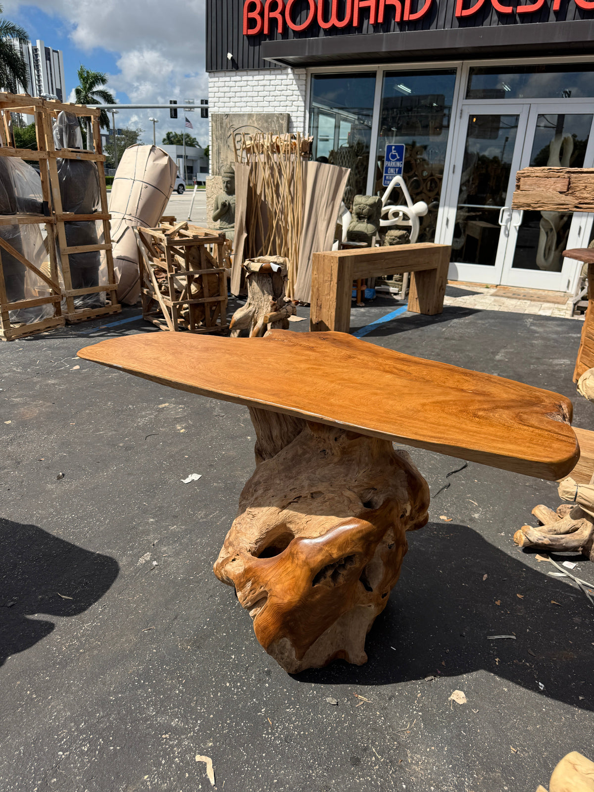 The Broward Design Center - Teak Root Slab Top Bar Table XL (B)