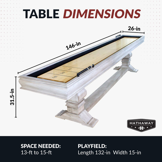 12 ft shuffleboard table in driftwood finish with 3 pro-style, heavy-duty, climate adjusters Table dimensions: 146" long, 26" wide, 31.5" high. - Build Your Man Cave - Montecito 12 ft Shuffleboard Table - Driftwood Finish - Default Title - BG5025
