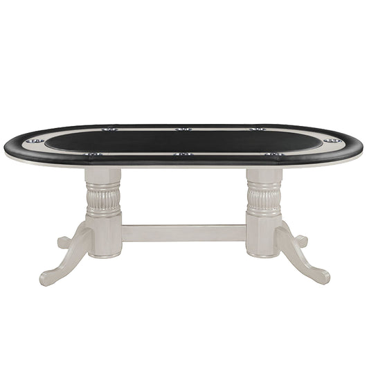 Texas Hold'em 80" Poker Table without Optional Dining Top in Antique White. Solid wood. Stainless-steel drink holders. 1-Year Limited Warranty