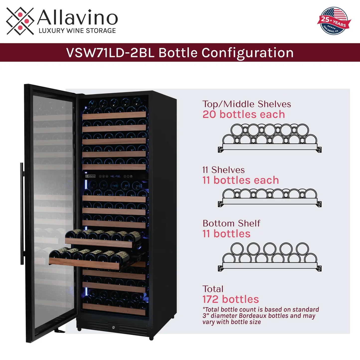 Allavino Reserva Series 172 Bottle Dual Zone Wine Refrigerator