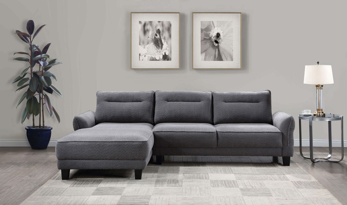 Unique Piece Furniture Caspian Upholstered Curved Arm Chaise Sectional Sofa Grey