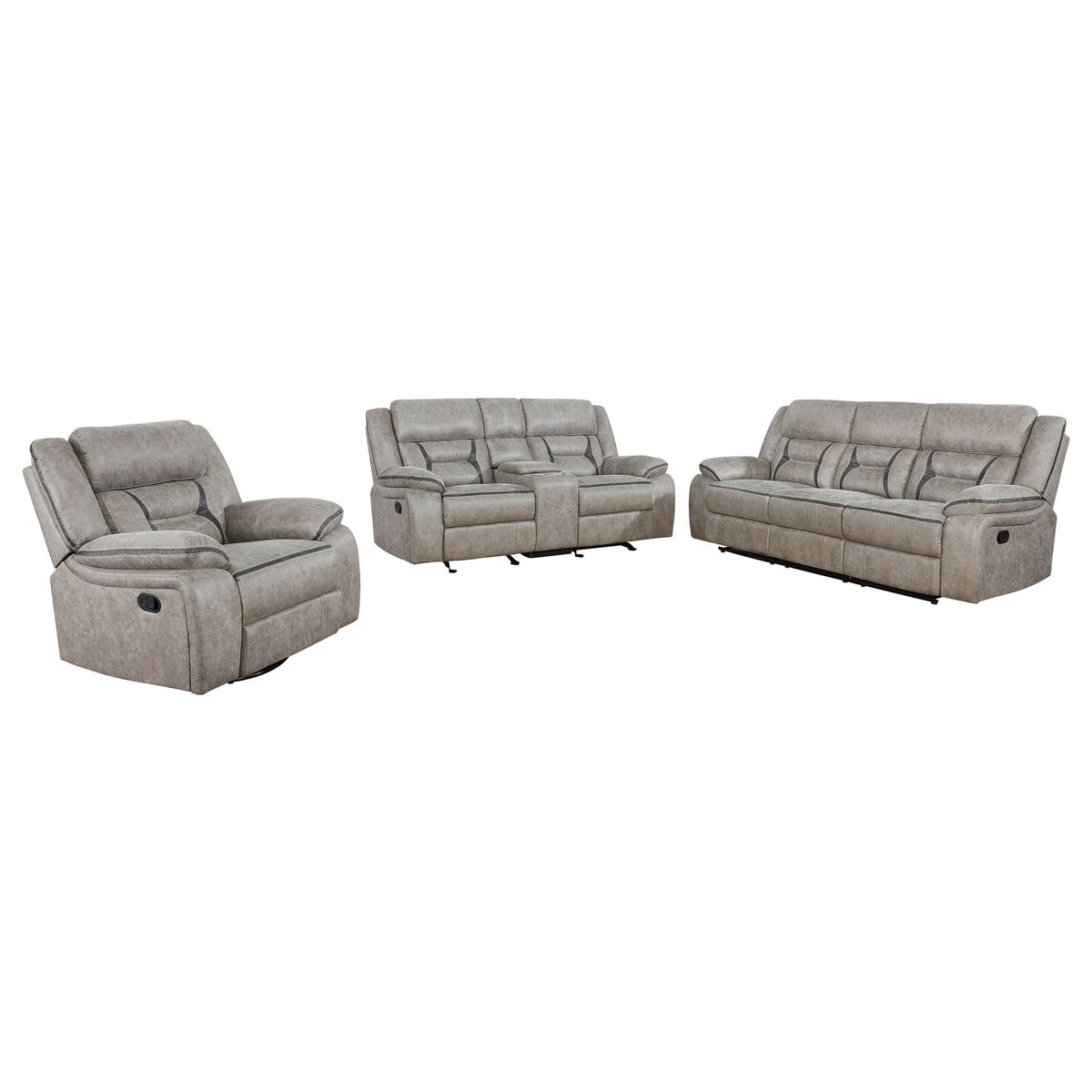Unique Piece Furniture - Greer 3-piece Upholstered Reclining Sofa Set Taupe