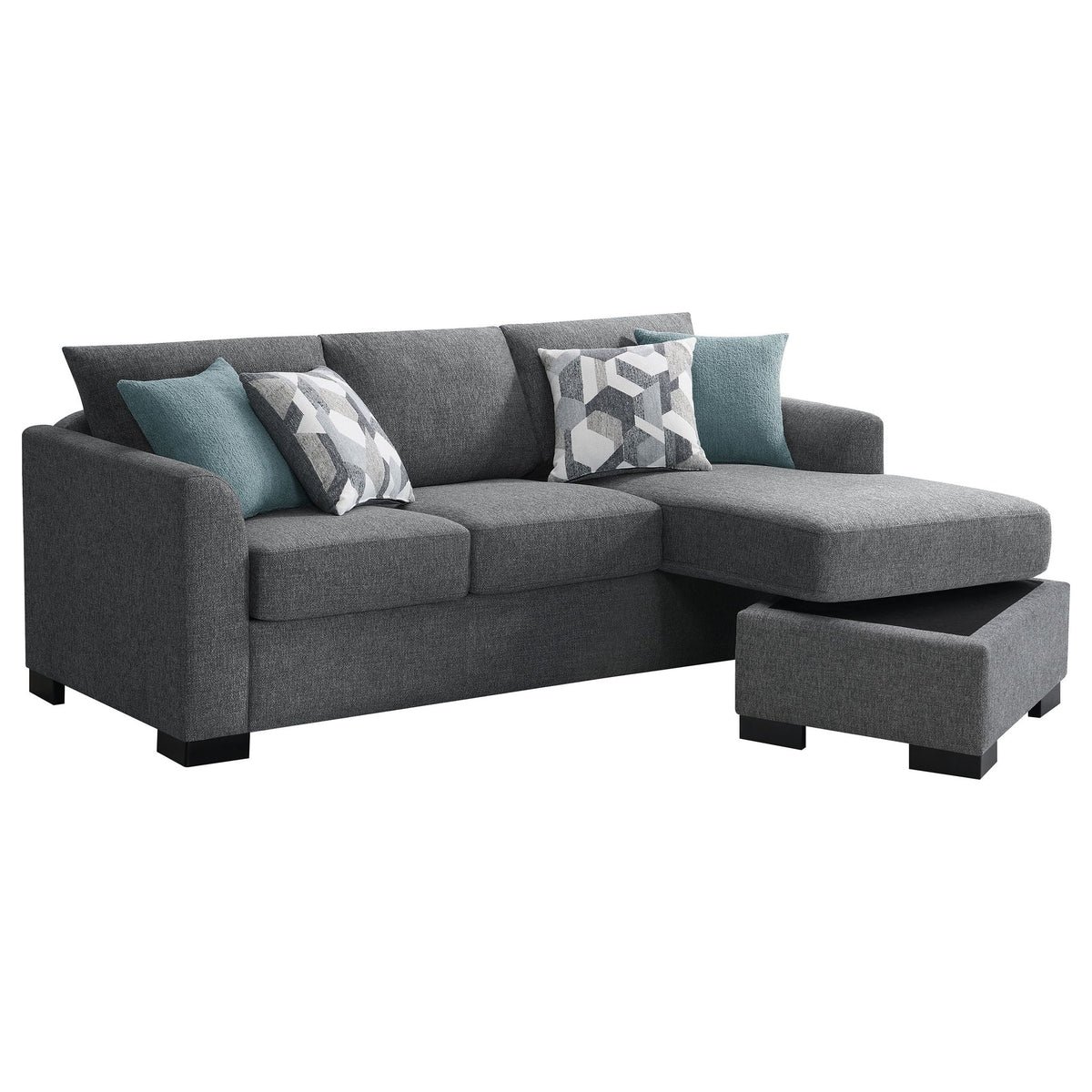 Unique Piece Furniture - Storey Upholstered Sleeper Sectional Chaise Sofa Grey