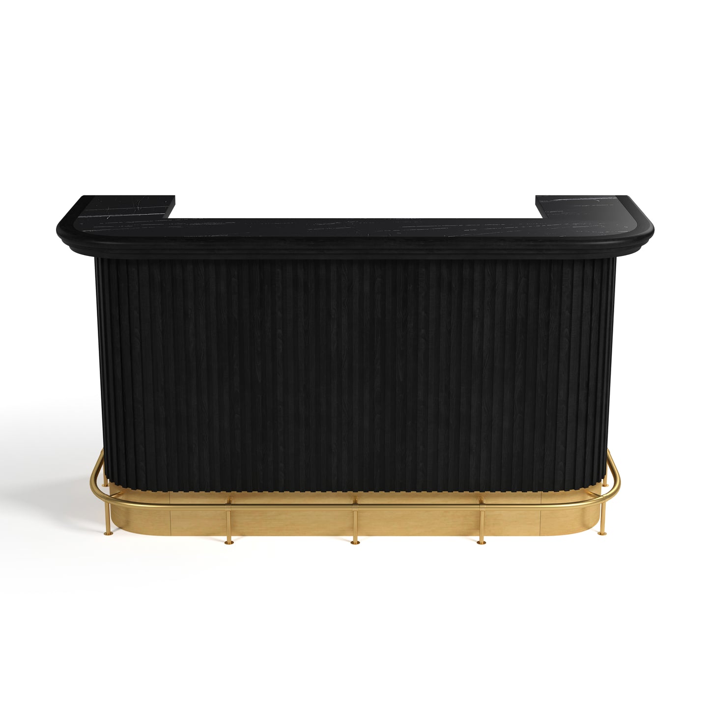 Prohibition 84" Cocktail Bar in Black finish with brass kick plate. Made of solid wood with large bartop service area.