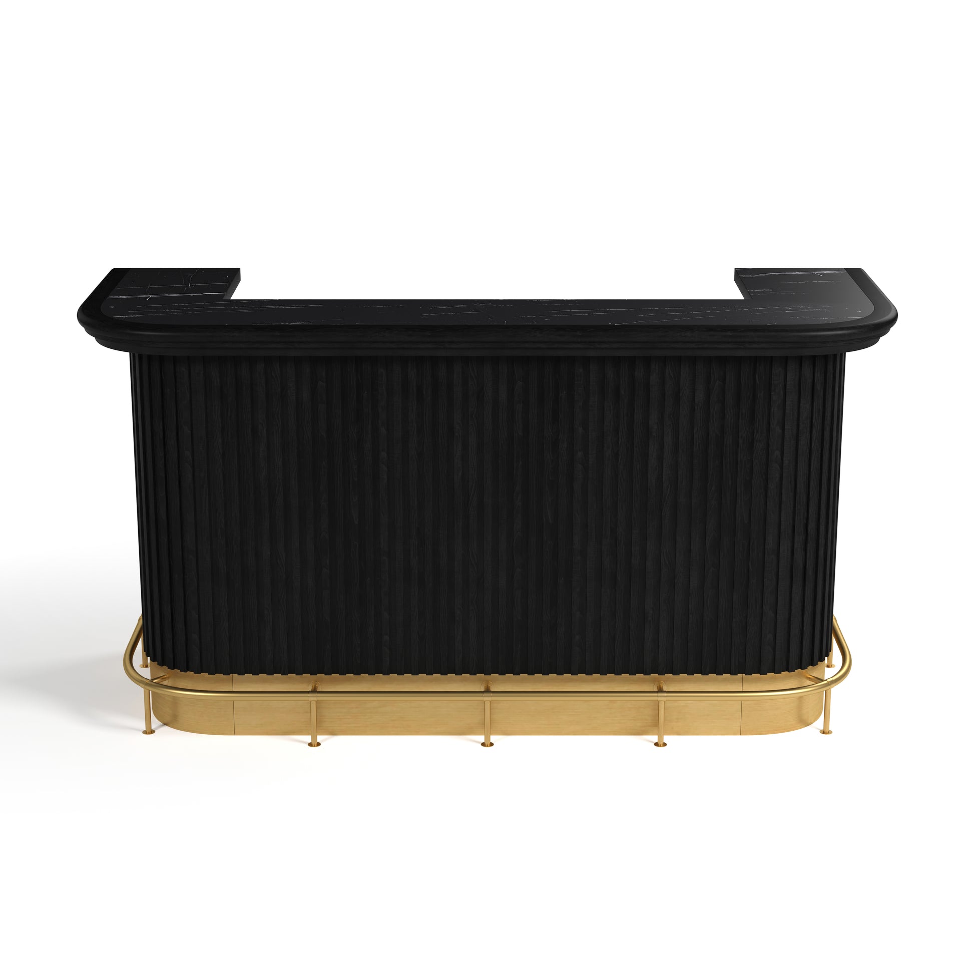 Prohibition 84" Cocktail Bar in Black finish with brass kick plate. Made of solid wood with large bartop service area.