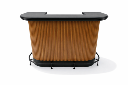 Prohibition Cocktail Bar in Walnut with black kickplate and optional black footrail. Beautiful '30s Art Deco style.