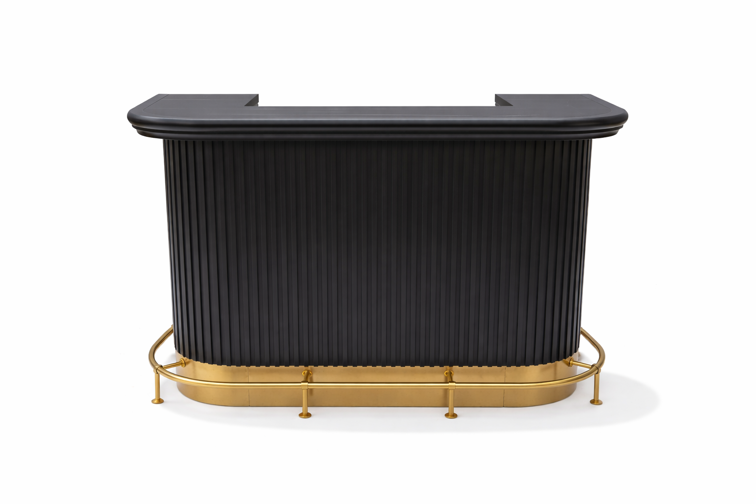 Prohibition Cocktail Bar in Black with brass kickplate and optional brass footrail. Beautiful '30s Art Deco style.
