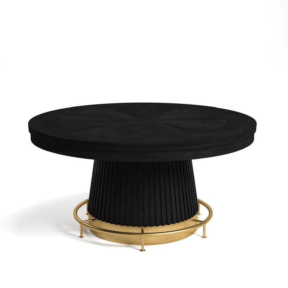 Prohibition 60" poker table in matte black with optional dining top and optional brass footrail. 