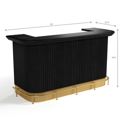 Prohibition 84" Cocktail Bar in Black with optional footrail. Solid wood construction. 84" long, 31.5" wide, 44.5" high.