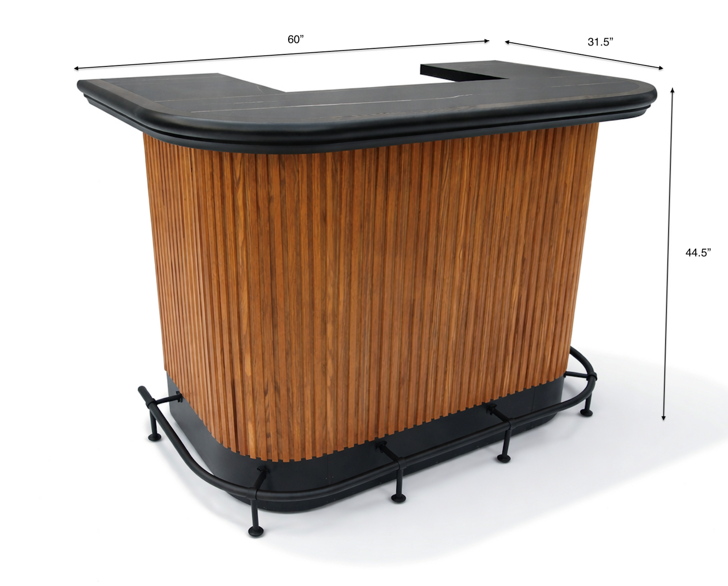 Prohibition 60" Cocktail Bar in walnut with optional footrail. Solid wood construction. 60" long, 31.5" wide, 44.5" high.