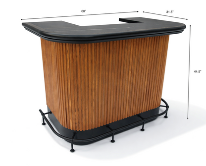 Prohibition 60" Cocktail Bar in walnut with optional footrail. Solid wood construction. 60" long, 31.5" wide, 44.5" high.