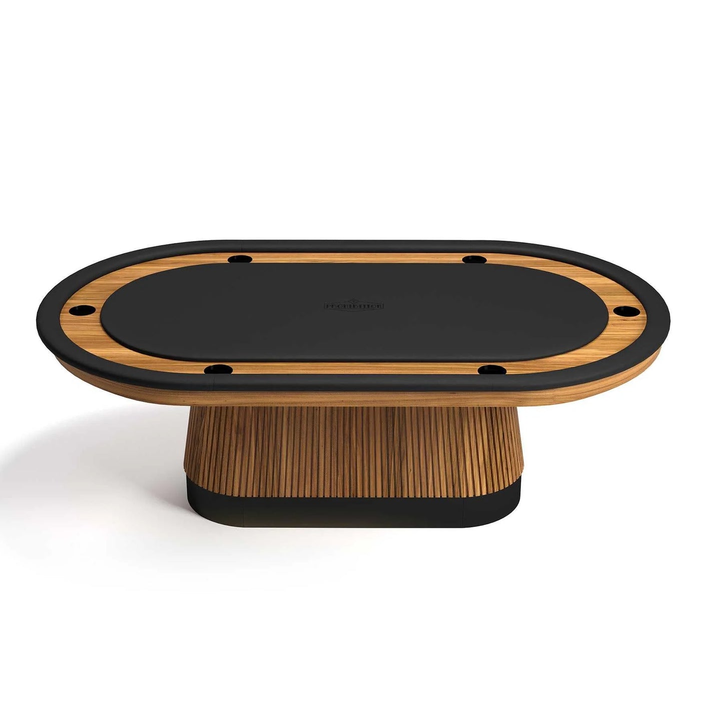Prohibition Texas Hold'em Poker Table in walnut or black. Solid wood. With counter sunk drink holders. Seats six.  1-Year Limited Warranty. 