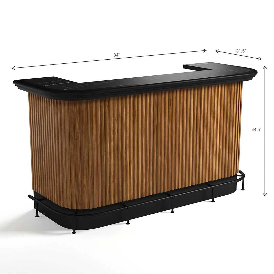 Prohibition 84" Cocktail Bar in walnut with optional footrail. Solid wood construction. 84" long, 31.5" wide, 44.5" high.