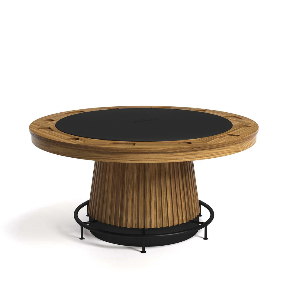 Prohibition 60" poker table in walnut with optional black footrail. 