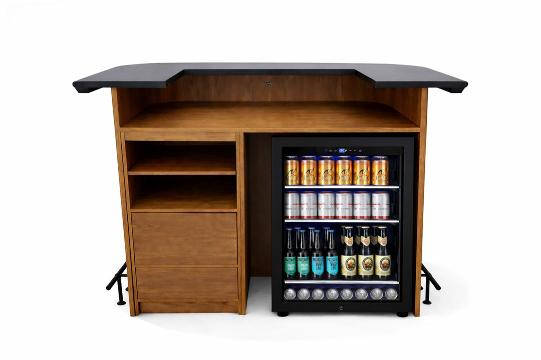 Prohibition 60" Cocktail Bar with large under bar prep shelf, two additional shelves, and drawers. 