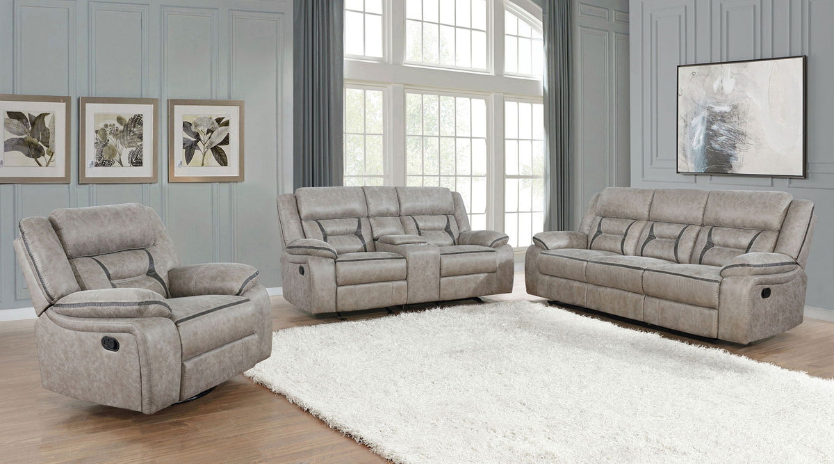 Unique Piece Furniture - Greer 3-piece Upholstered Reclining Sofa Set Taupe