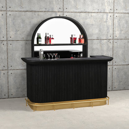 Prohibition Back Bar shown behind the Prohibition 84" Cocktail Bar with optional footrail. A fantastic bar for your pleasure!