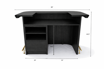 Prohibition 60" Cocktail Bar is 60" L, 31.5" D, 44.5" H. Large 34.5"H 24" W, 28" D opening can accommodate a mini fridge.