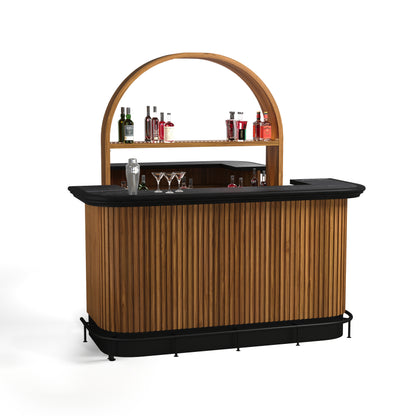 Prohibition 84"Cocktail Bar in Walnut with optional Prohibition Bar Back and Footrail.