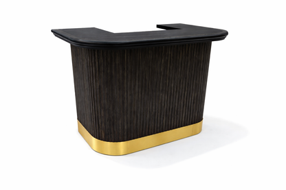 Prohibition 60" Cocktail Bar in Matte Walnut/Black kickplate or Matte Black/Brass kickplate. 1-Year Limited Warranty