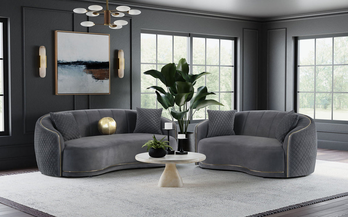 Unique Piece Furniture - Brookside 2-piece Velvet Upholstered Sofa Set Dark Grey