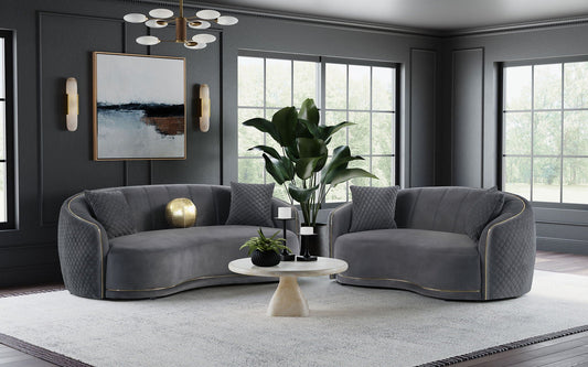 Unique Piece Furniture - Brookside 2-piece Velvet Upholstered Sofa Set Dark Grey