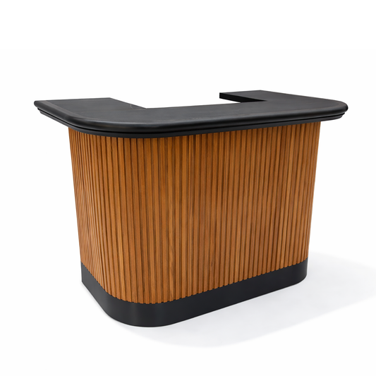 Prohibition 60" Cocktail Bar in Matte Walnut/Black kickplate or Matte Black/Brass kickplate. 1-Year Limited Warranty