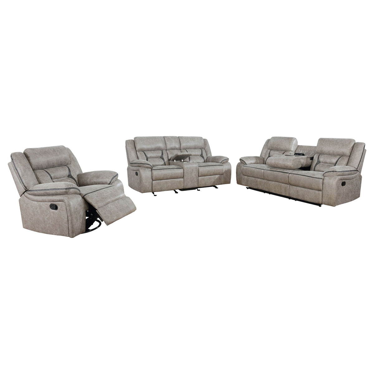 Unique Piece Furniture - Greer 3-piece Upholstered Reclining Sofa Set Taupe