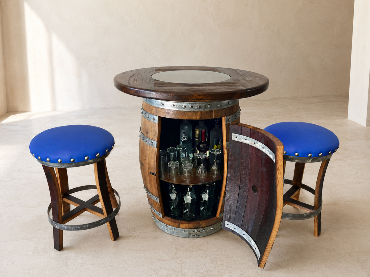 Oakwood Wine Barrels - needs 3rd Price Whiskey & Wine Barrel Pub Set — Limited Colorways, Glass Top, Cabinet Storage