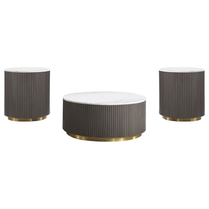 Unique Piece Furniture Jason 3-piece Round White Marble Coffee Table Set Charcoal