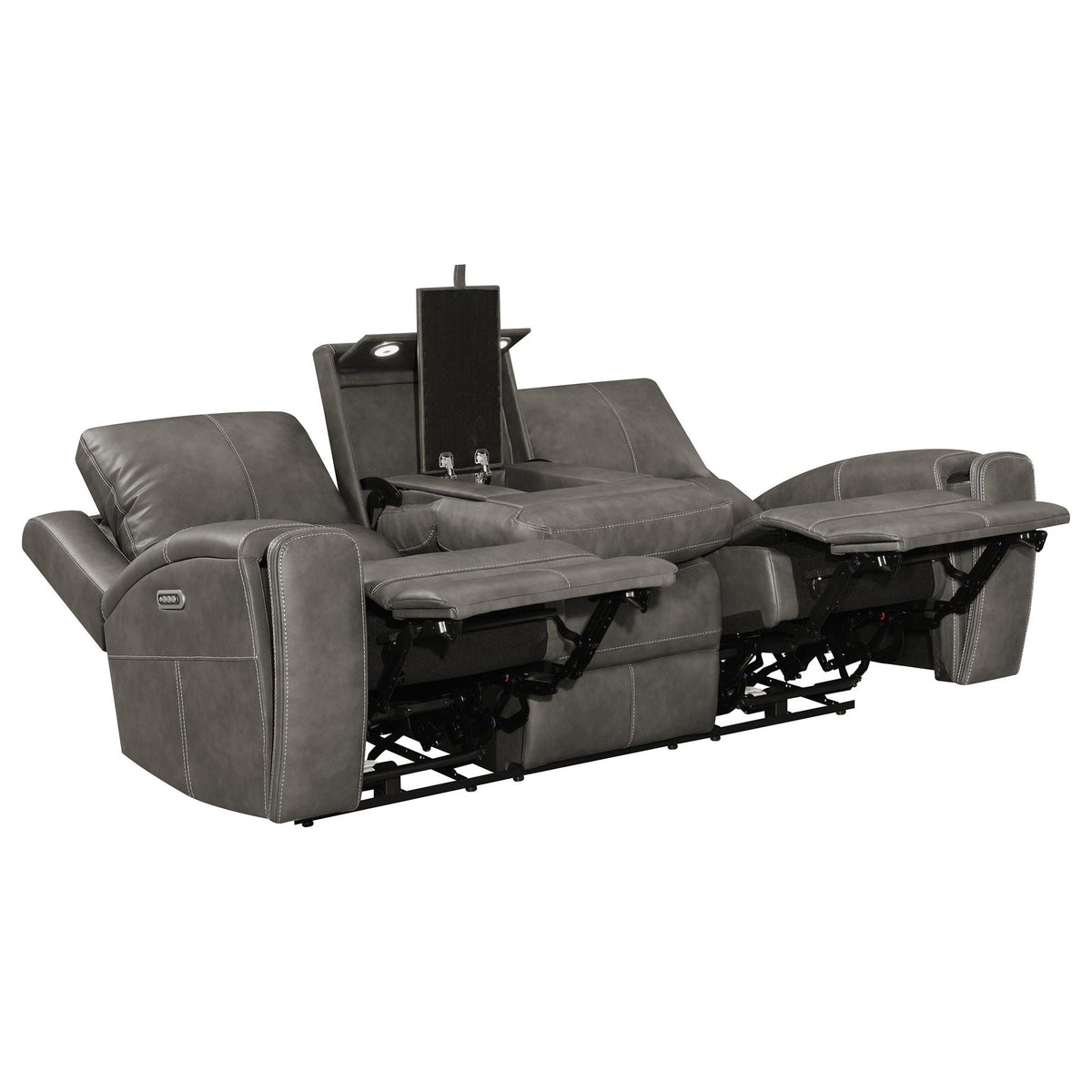 Unique Piece Furniture Brickston Triple Power Reclining Sofa Charcoal