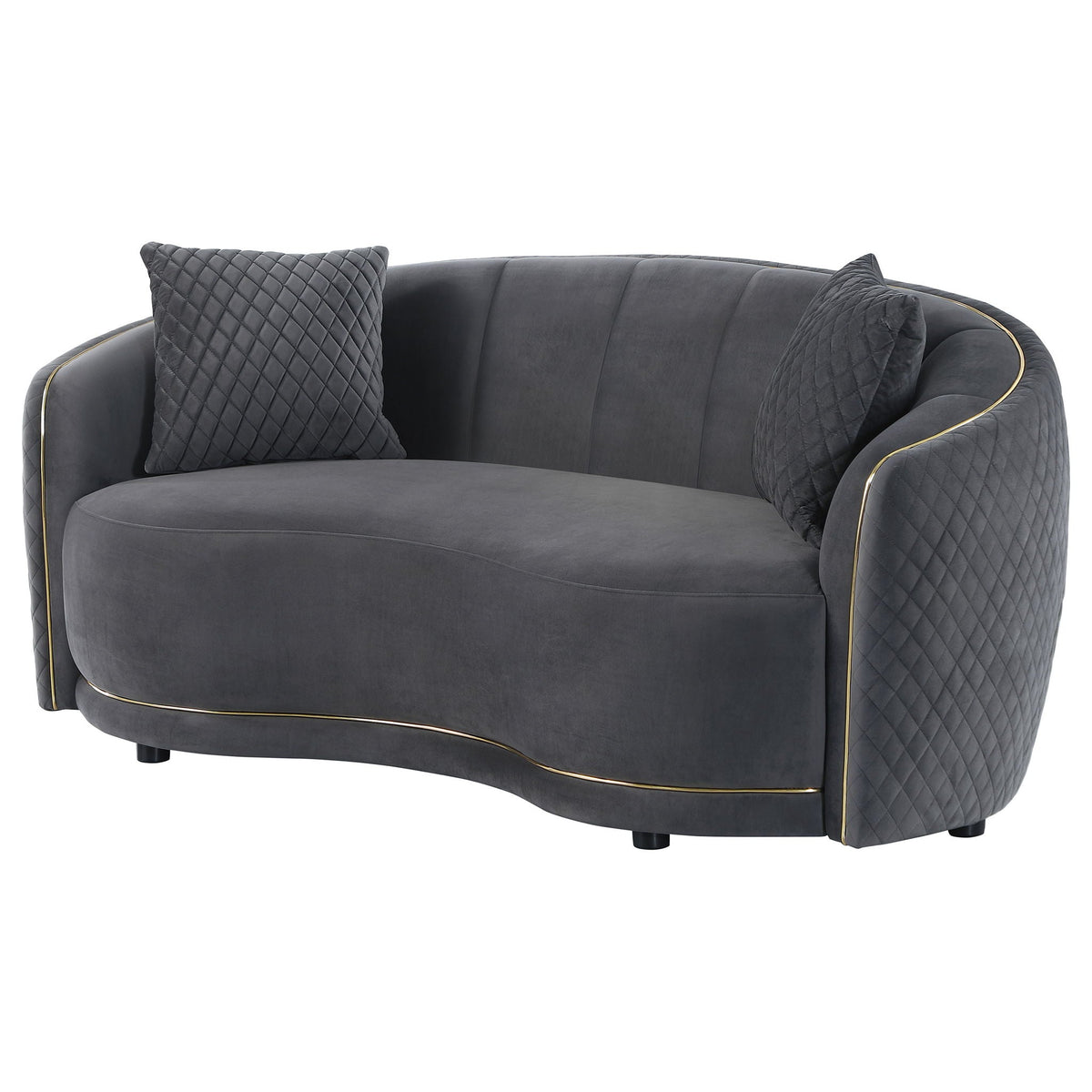 Unique Piece Furniture - Brookside Velvet Upholstered Curved Loveseat Dark Grey