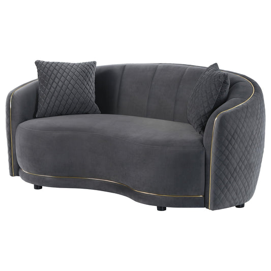 Unique Piece Furniture - Brookside Velvet Upholstered Curved Loveseat Dark Grey