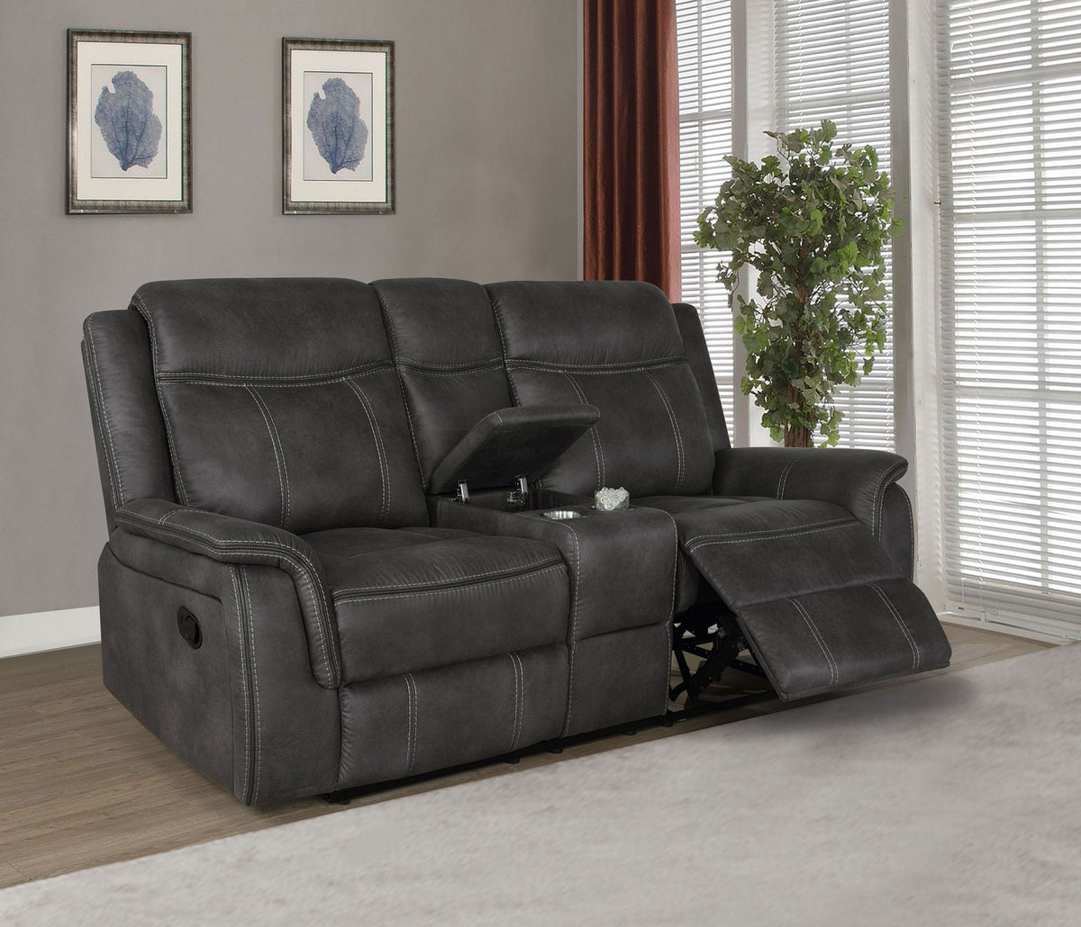 Unique Piece Furniture - Lawrence Upholstered Padded Arm Reclining Loveseat Charcoal