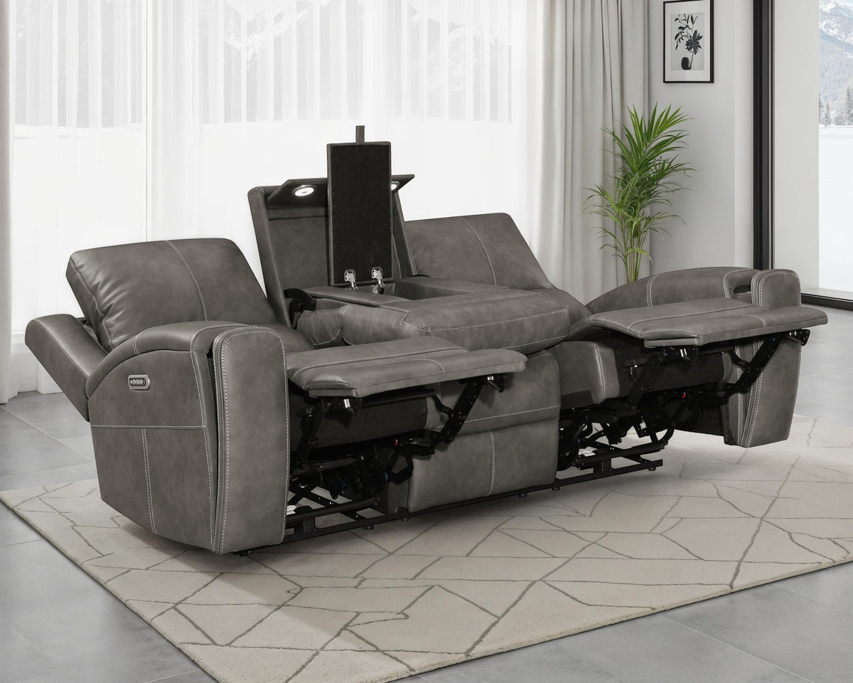 Unique Piece Furniture Brickston Triple Power Reclining Sofa Charcoal