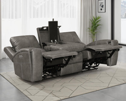 Unique Piece Furniture Brickston Triple Power Reclining Sofa Charcoal