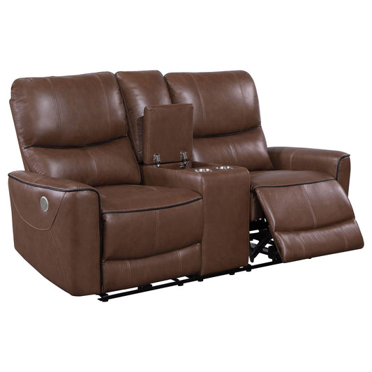 Unique Piece Furniture - Greenfield Upholstered Power Reclining Loveseat Saddle Brown