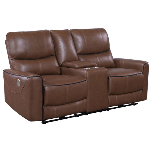 Unique Piece Furniture - Greenfield Upholstered Power Reclining Loveseat Saddle Brown