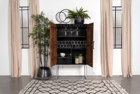Unique Piece Furniture Borman 2-door Home Bar Cabinet Wine Storage Walnut and Black