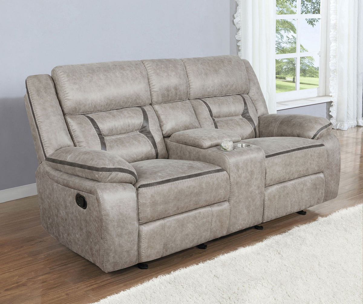 Unique Piece Furniture - Greer Upholstered Motion Reclining Loveseat Taupe