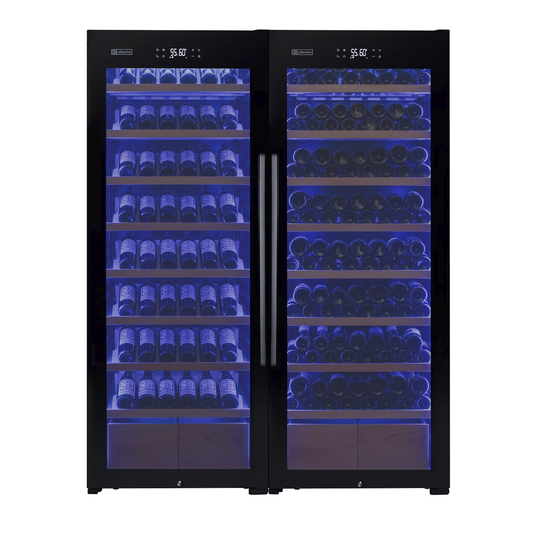 Allavino - 496 Bottle Dual Zone Black Glass Side-by-Side Wine Refrigerator with Display Shelving