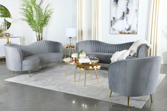 Unique Piece Furniture Sophia 3-piece Upholstered Channel Tufted Sofa Set Grey