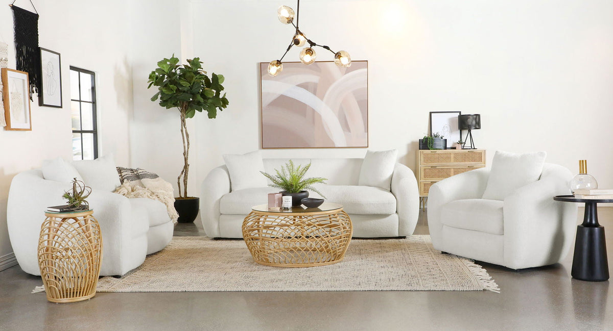 Unique Piece Furniture Isabella 3-piece Faux Sheepskin Upholstered Sofa Set Natural