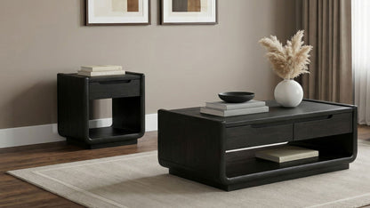 Unique Piece Furniture Leandro 2-piece Wood Coffee and End Table Set Burnished Black