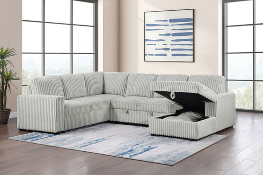 Unique Piece Furniture - Devonshire Sleeper Sectional Sofa Storage Chaise Grey