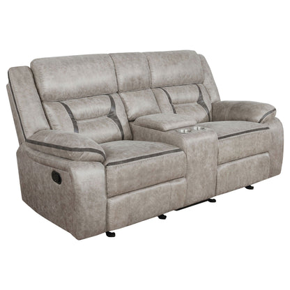 Unique Piece Furniture - Greer Upholstered Motion Reclining Loveseat Taupe